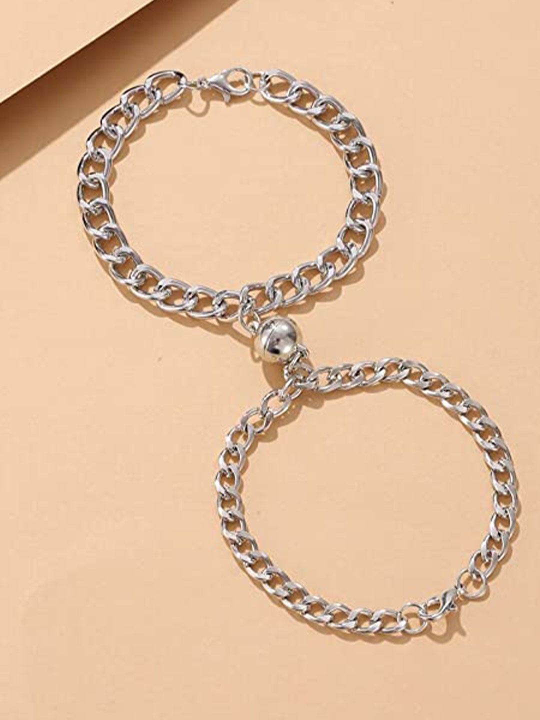 

MEENAZ Unisex Set Of 2 Silver-Plated Link Bracelet