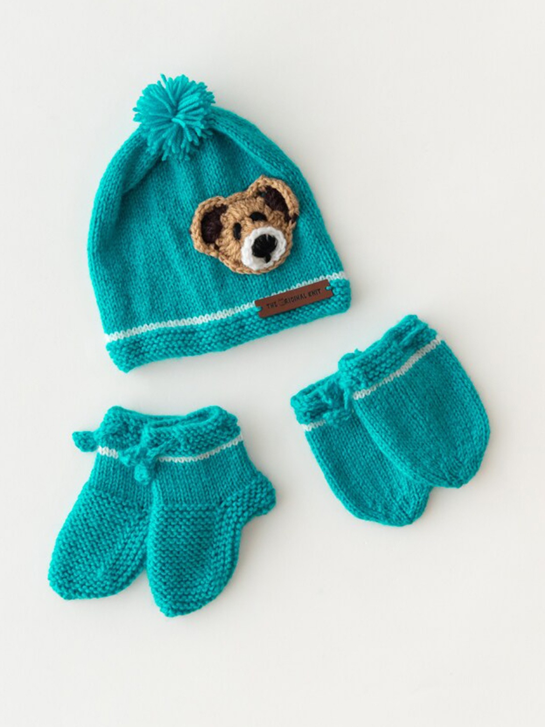 

The Original Knit Kids Beanie Cap With Socks, Turquoise blue