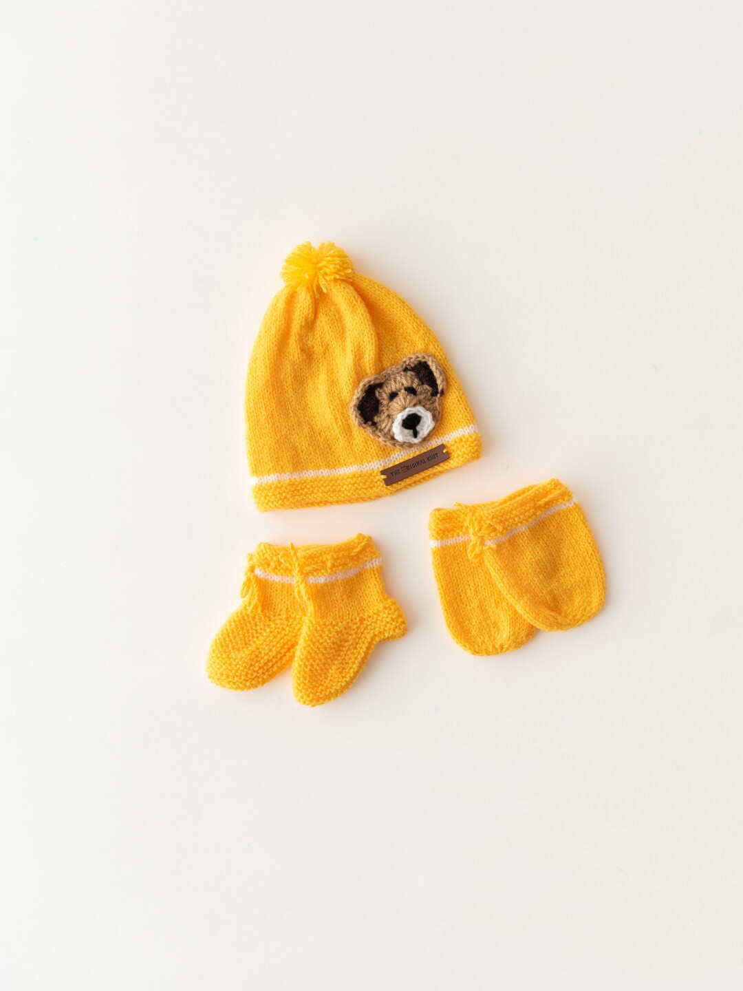 

The Original Knit Infant Kids Acrylic Beanie Cap With Socks & Mittens, Yellow