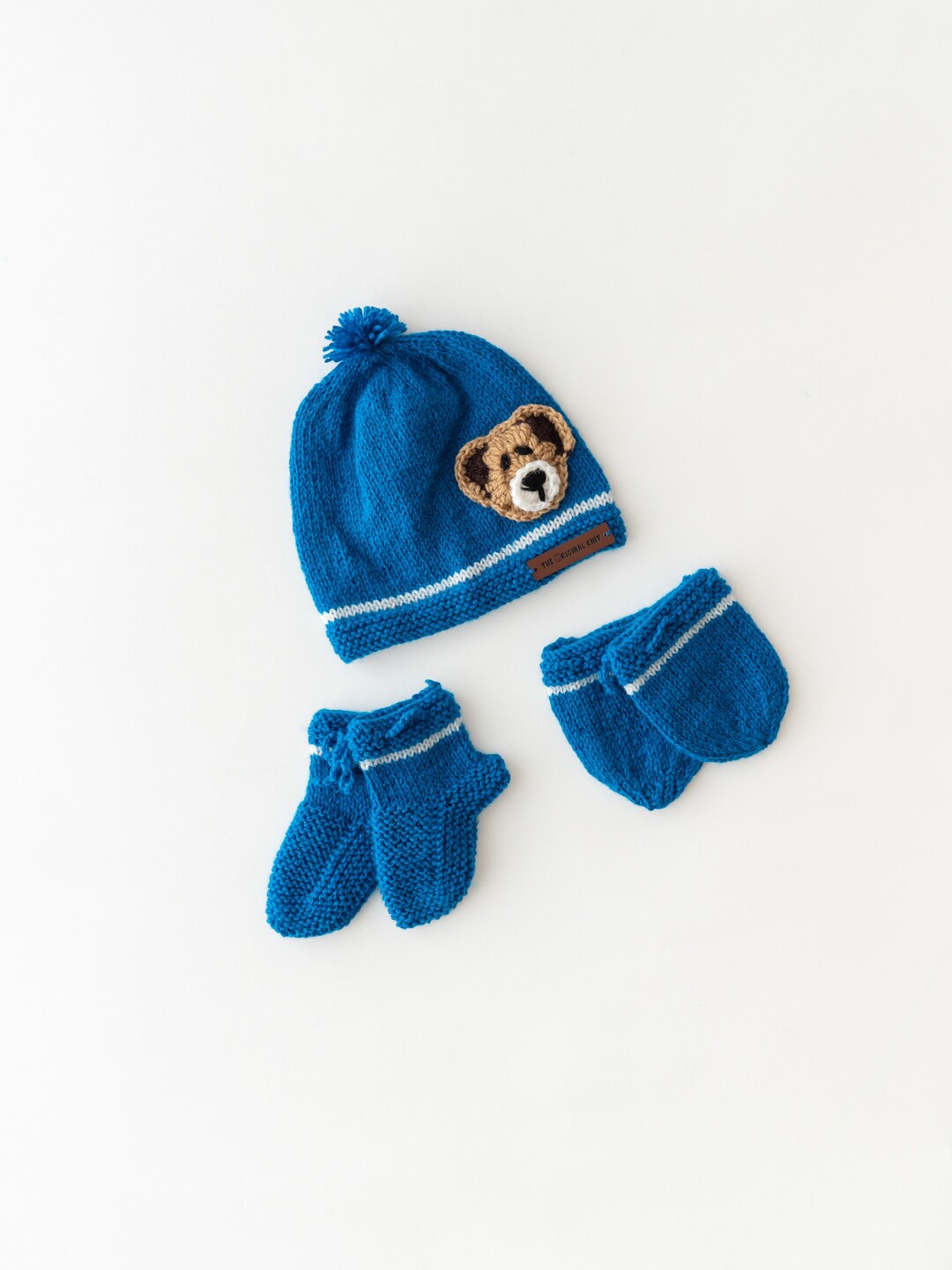 

The Original Knit Infant Kids Acrylic Beanie Cap With Socks & Mittens, Blue