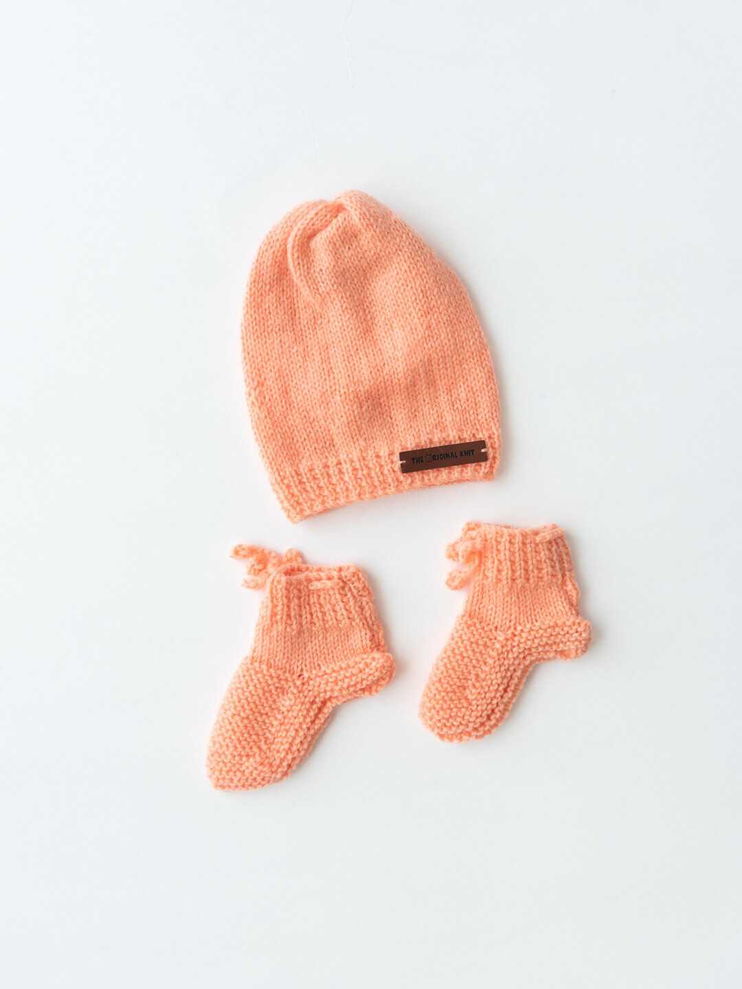 

The Original Knit Infant Kids Acrylic Beanie Cap With Socks, Peach
