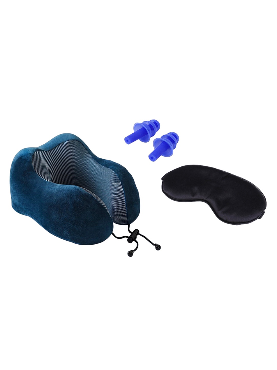 

SKYLOFTS Self-Design Memory Foam TravelPillow With Eye Mask & Ear Plugs, Blue