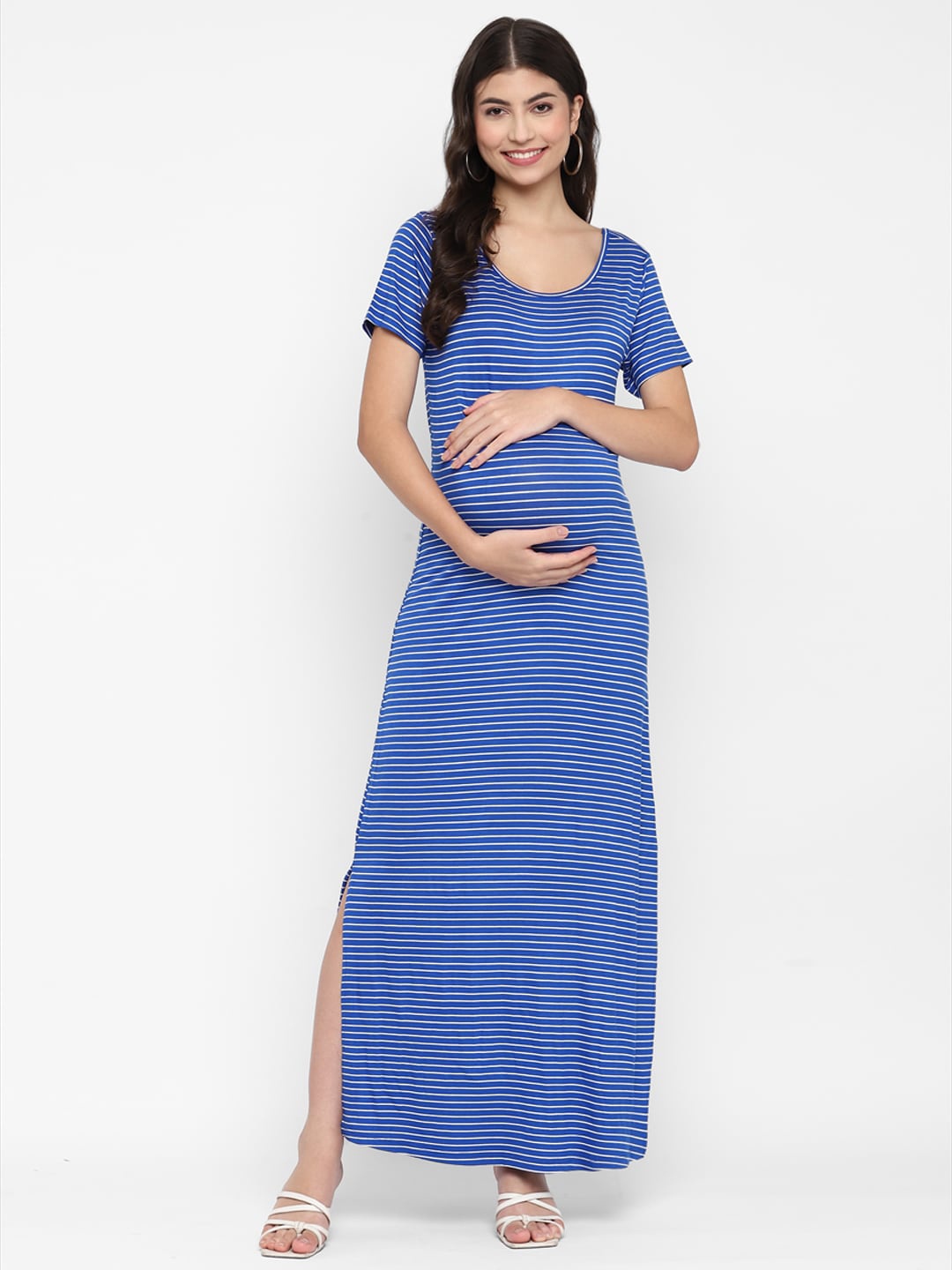 

Momsoon Maternity Striped Maternity Sheath Maxi Dress, Blue