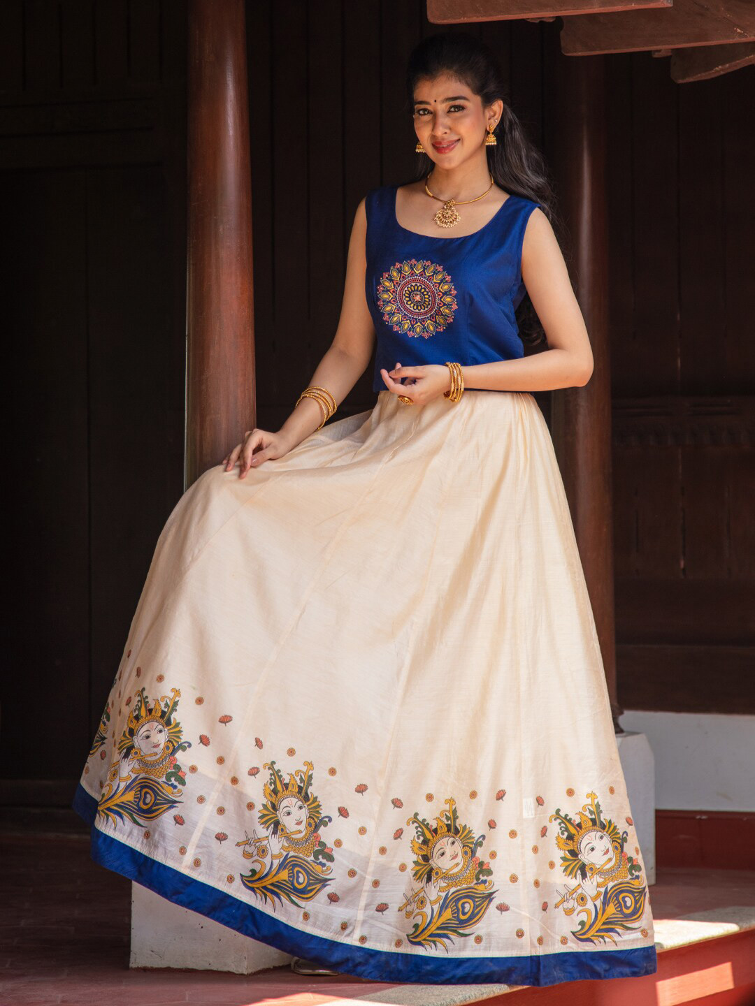 

Maybell Ethnic Motif Printed Ready to Wear Lehenga Choli, Blue