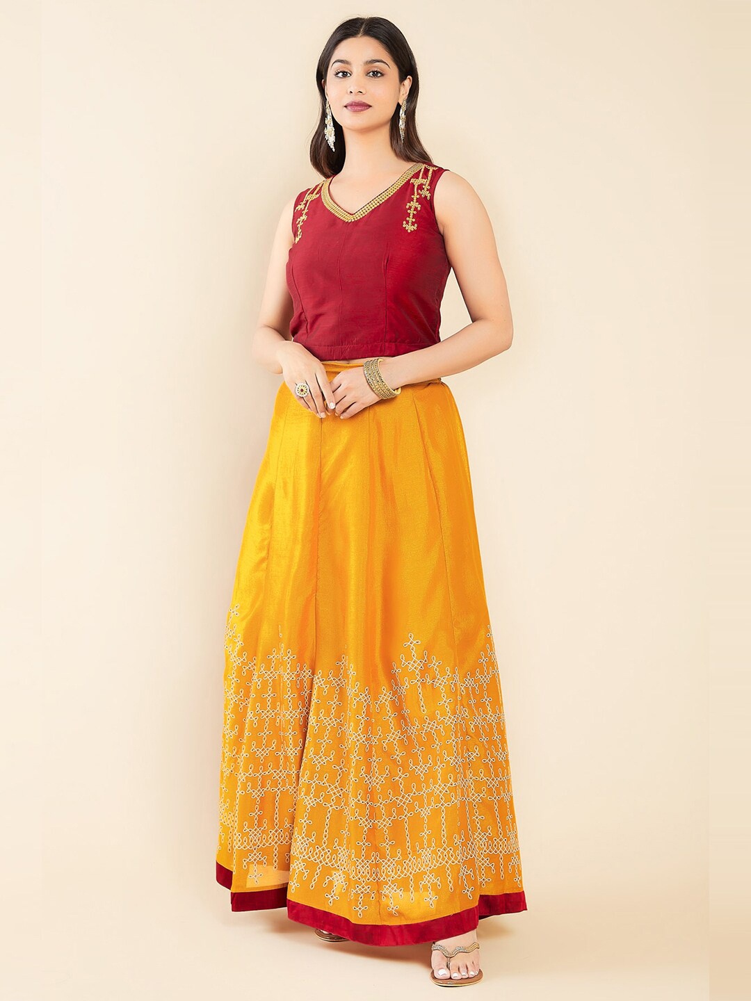 

Maybell Embroidered Ready to Wear Lehenga & Choli, Red