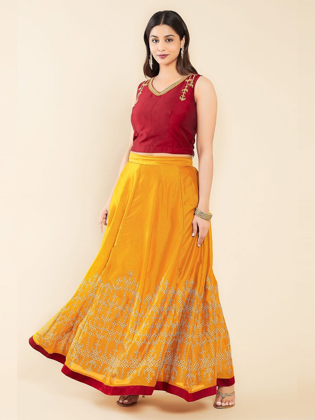 

Maybell Embroidered Thread Work Ready to Wear Lehenga Choli, Red