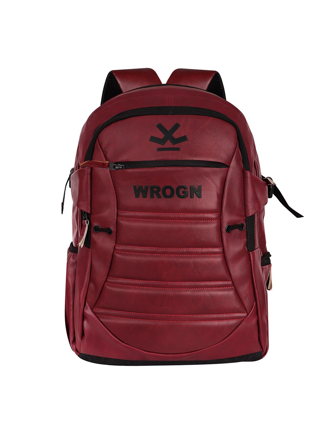 

WROGN Brand Logo Leather Backpack With Rain Cover, Maroon