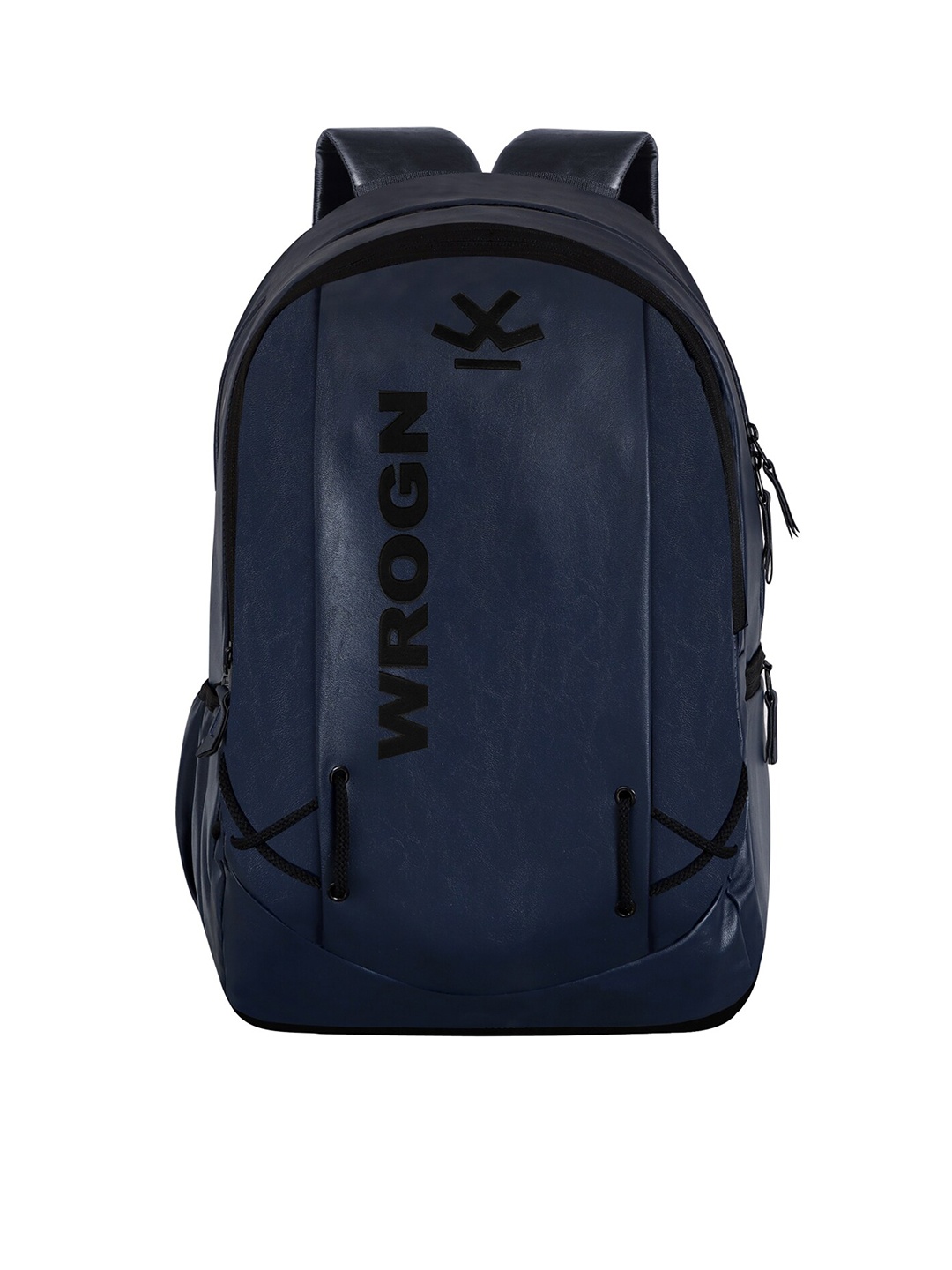 

WROGN Brand Logo Leather Backpack With Rain Cover, Navy blue