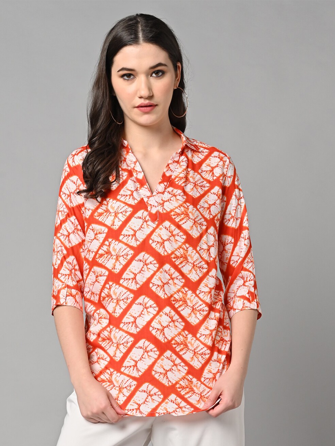 

Vastraa Fusion Abstract Printed Shirt Style Top, Orange