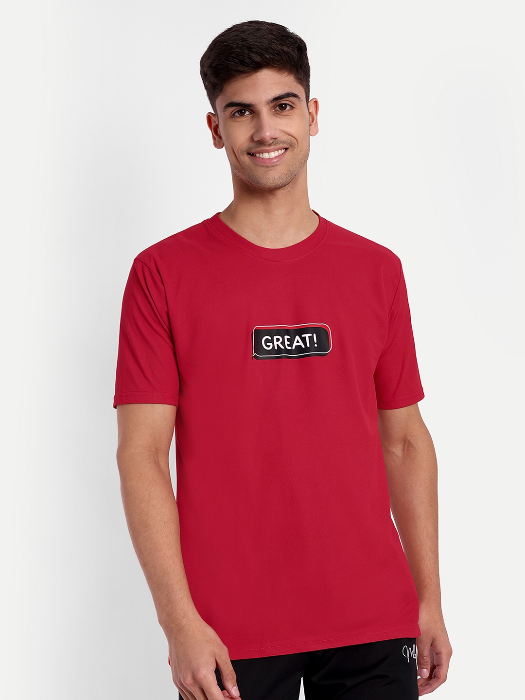 

Lyriss Typography Printed Round Neck Dri-FIT Sports T-shirt, Red