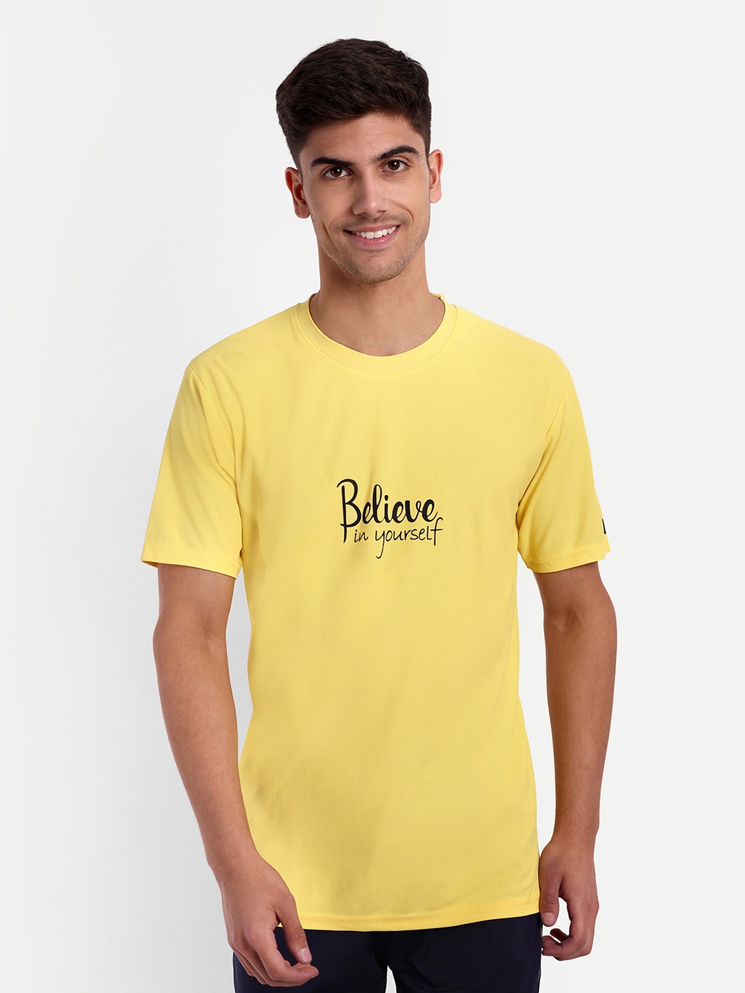 

Lyriss Typography Printed Dri-FIT Sports T-shirt, Yellow