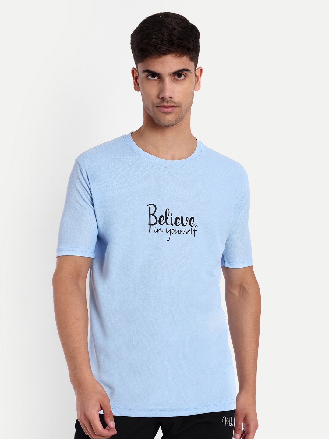

Lyriss Typography Printed Round Neck Dri-FIT Sports T-shirt, Blue