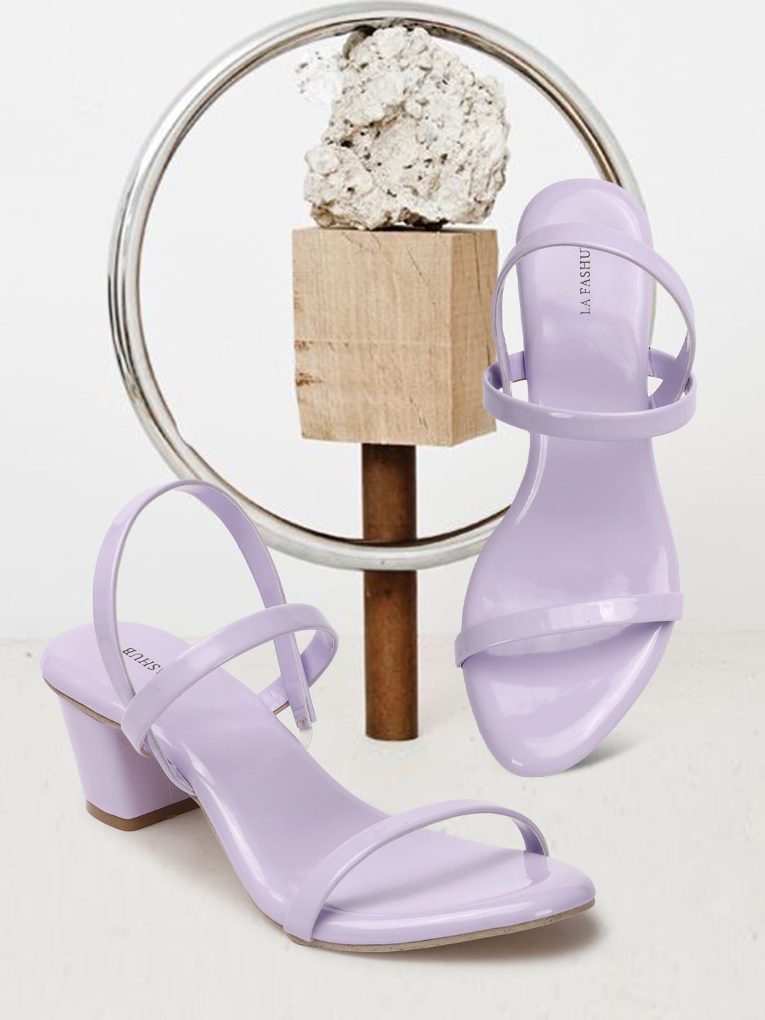 

OPHELIA Open Toe Block Heels With Backstrap, Lavender