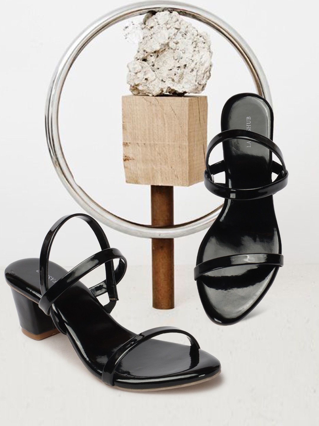 

OPHELIA Strappy Open Toe Block Heels, Black