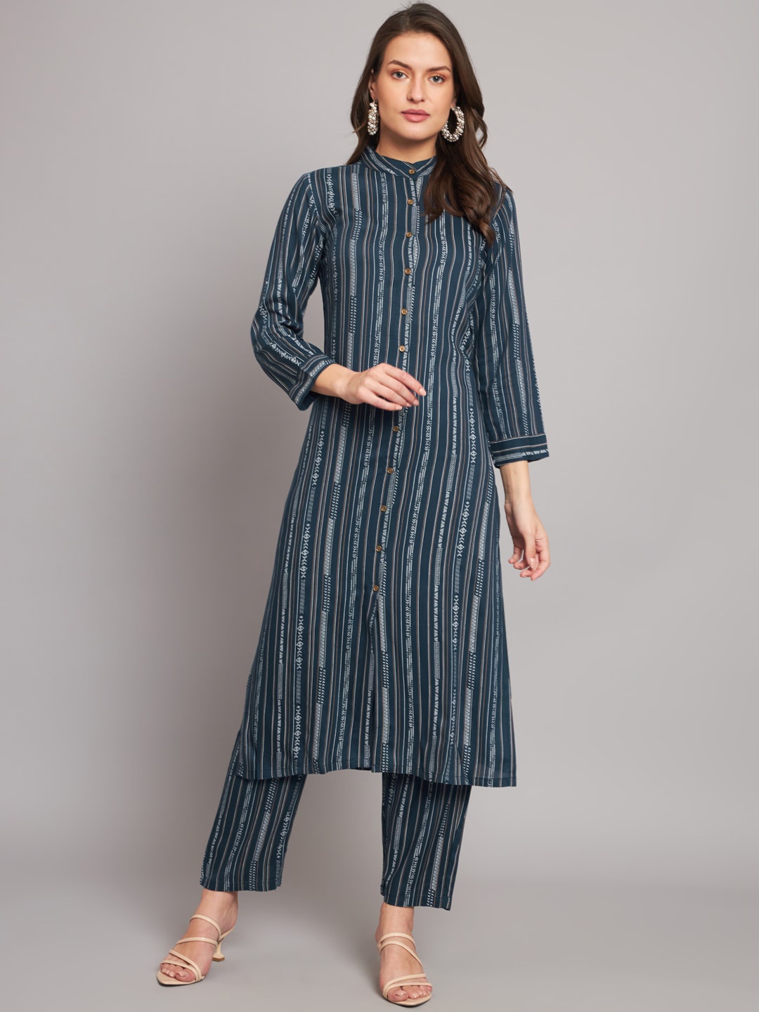 

HELLO DESIGN Striped Regular Kurta with Pyjamas, Teal