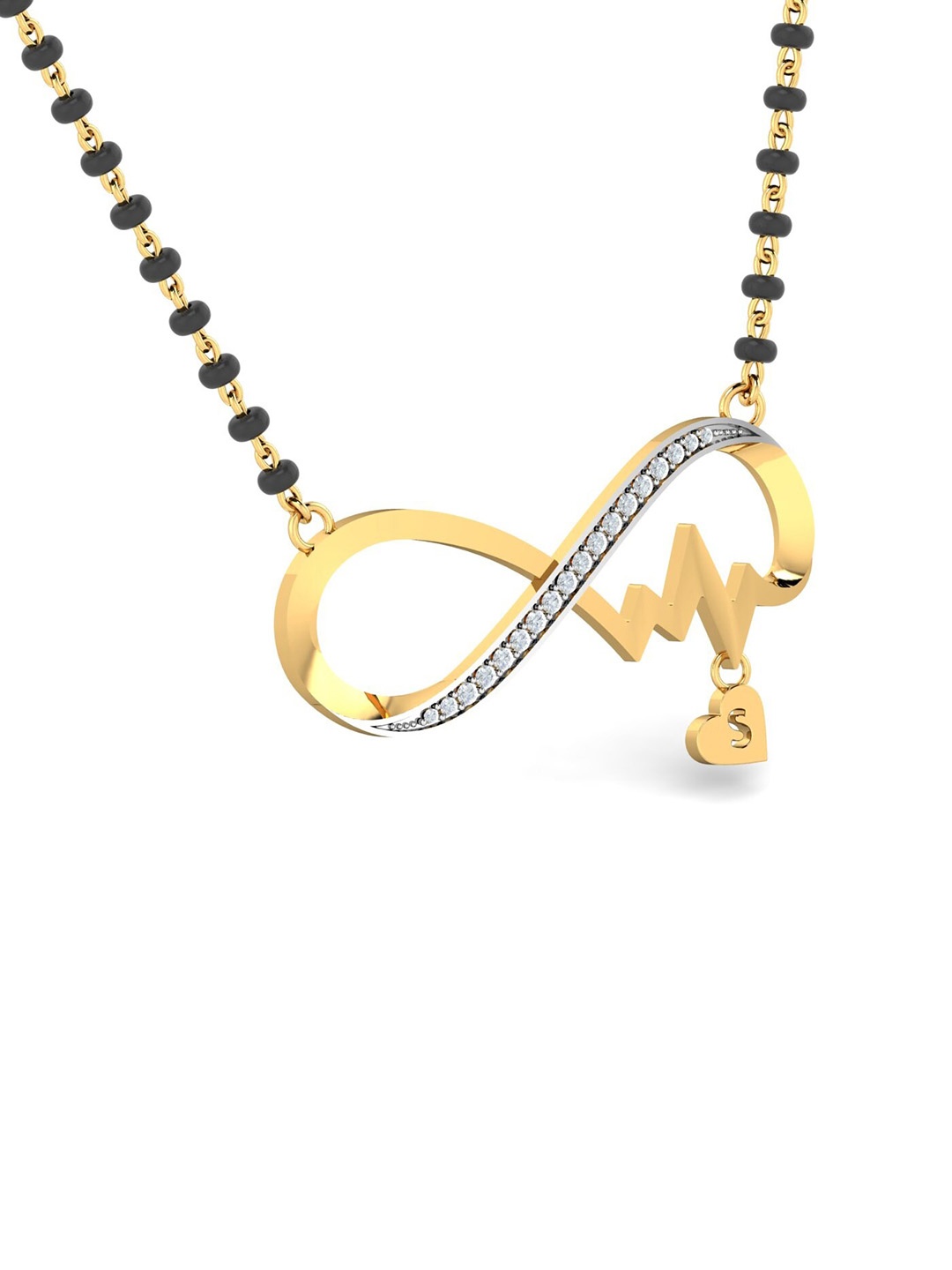 

KUBERBOX Infinity Heart 18KT Gold Diamond-Studded Mangalsutra Pendant-2.52gm