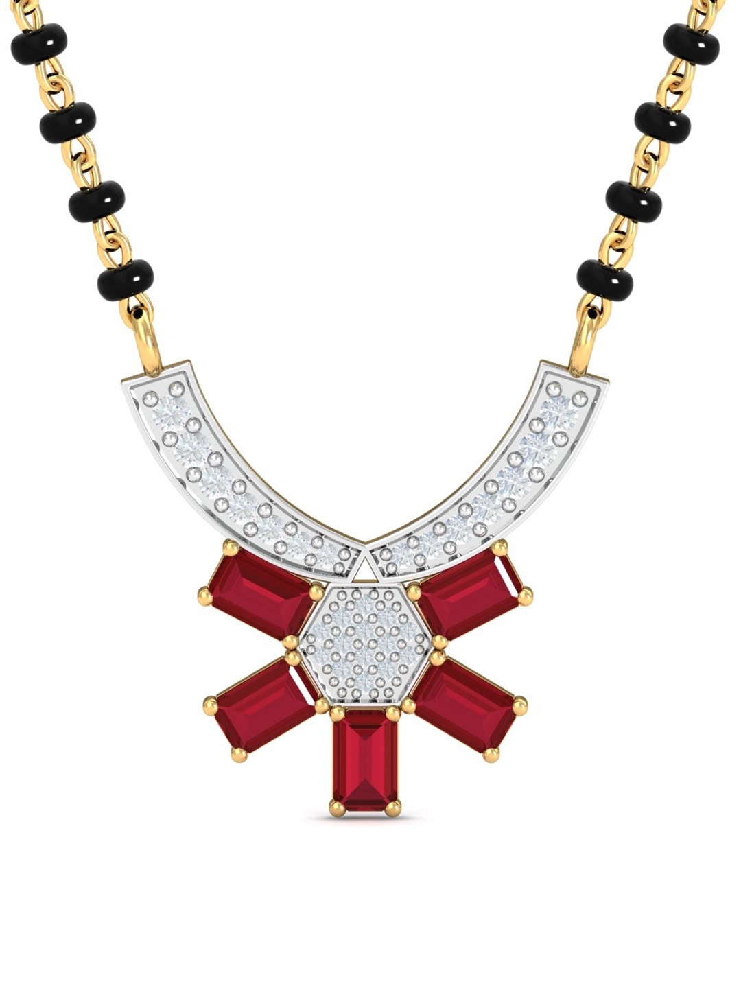 

KUBERBOX Prayaag 18KT Gold Diamond-Studded & Ruby Mangalsutra Pendant-1.31gm