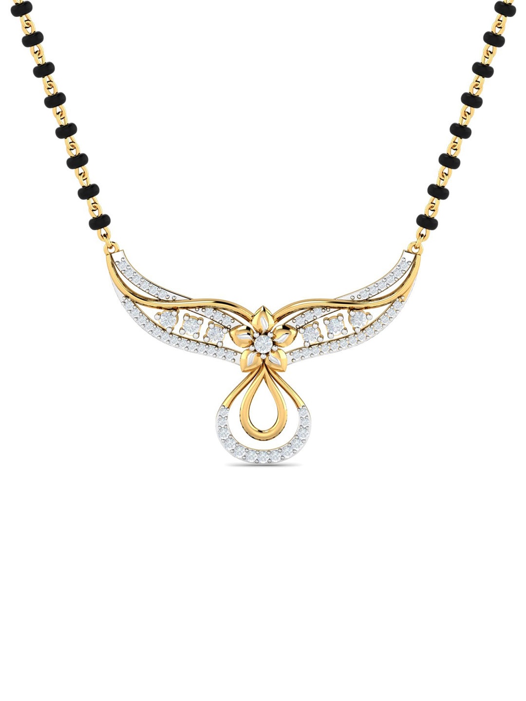 

KUBERBOX Aadhila Droplet 18KT Gold Diamond-Studded Mangalsutra Pendant- 2.9gm
