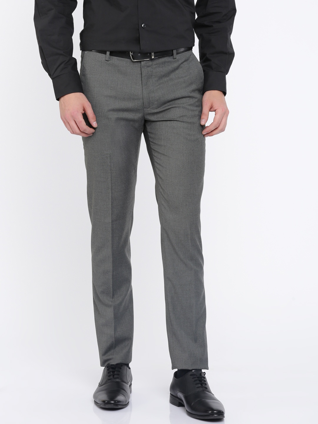 

U.S. Polo Assn. Men Grey Super Slim Fit Solid Formal Trousers