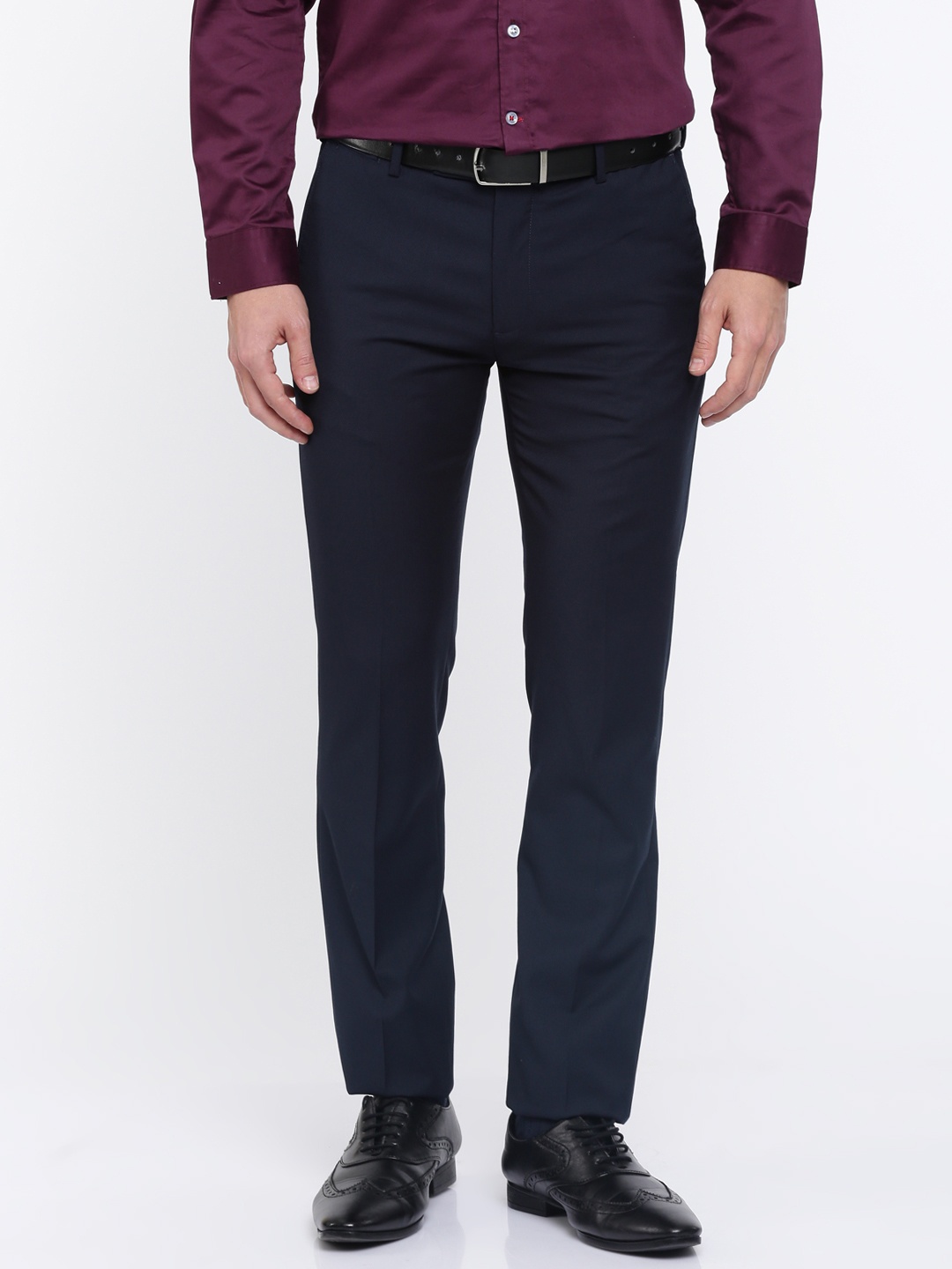 

U.S. Polo Assn. Men Navy Slim Fit Self-Design Formal Trousers, Navy blue