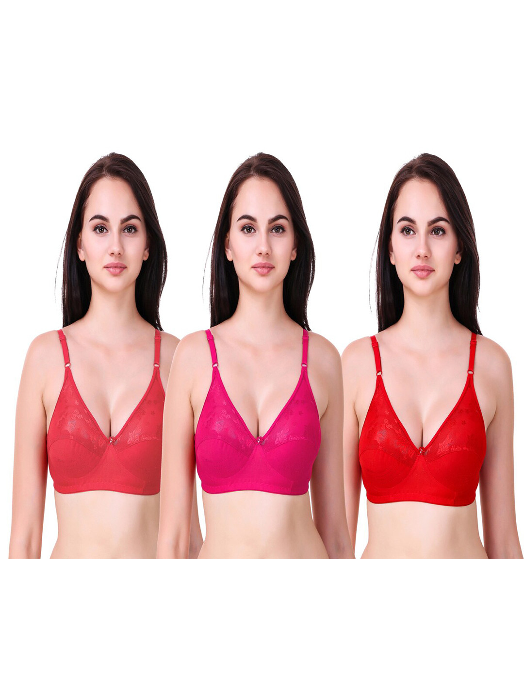 

Piylu Pack Of 3 Non Padded Cut And Sew Cups Cotton Bra Full Coverage ISHIKA-CB3, Pink