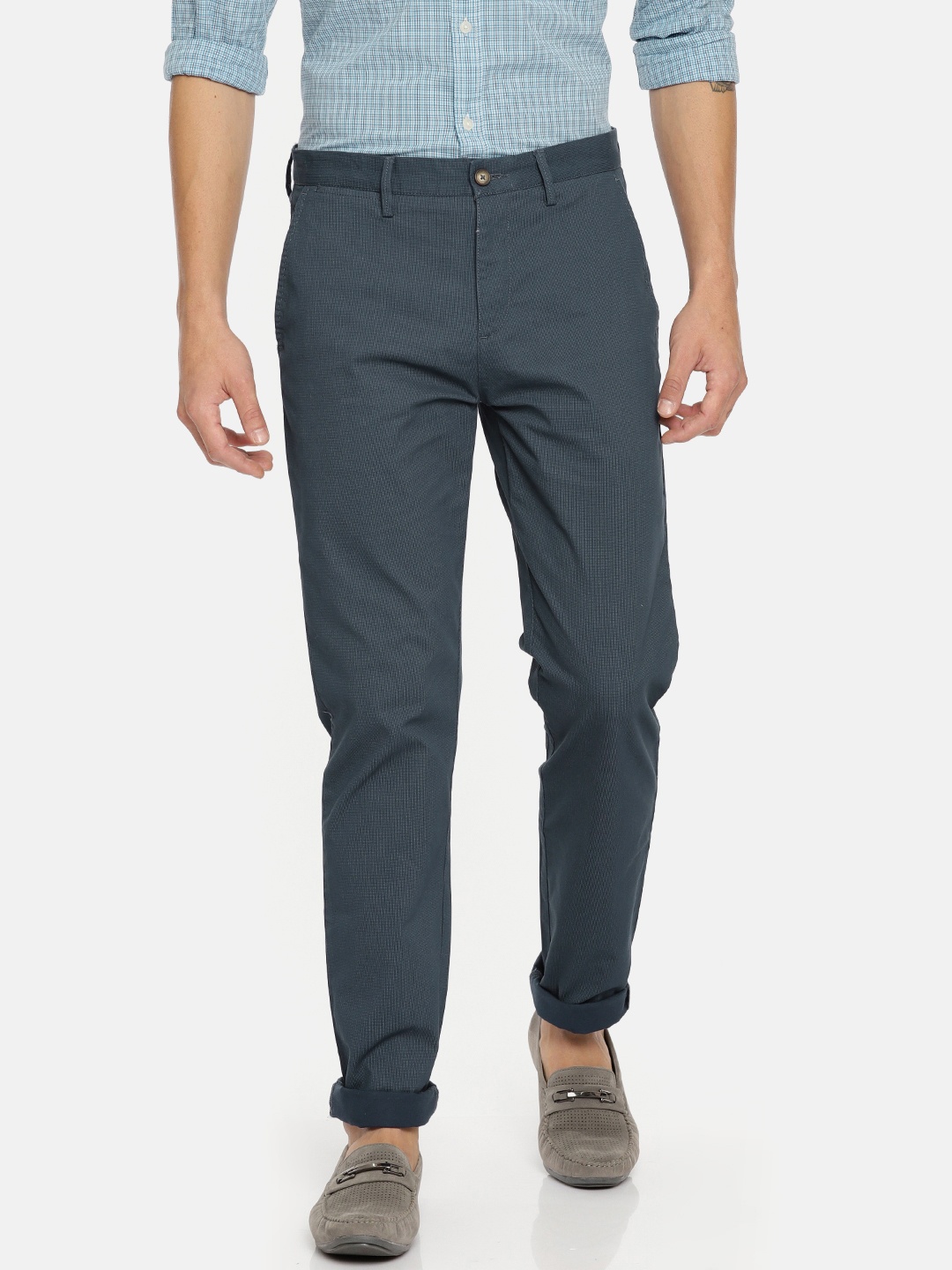 

U.S. Polo Assn. Men Navy Blue Slim Fit Printed Chinos