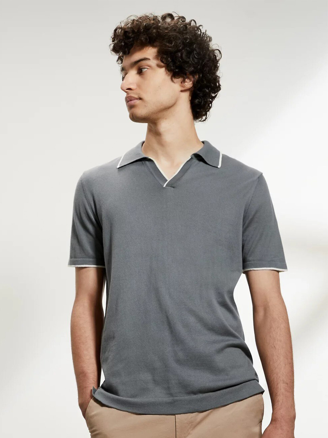 

Marks & Spencer Polo Collar Pure Cotton T-shirt, Grey