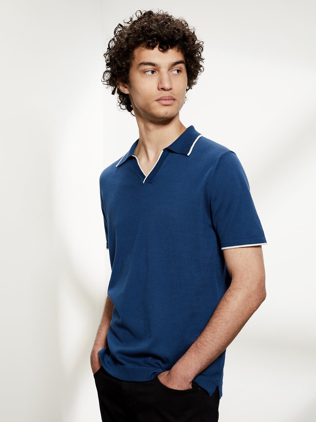 

Marks & Spencer Polo Collar Pure Cotton T-shirt, Blue
