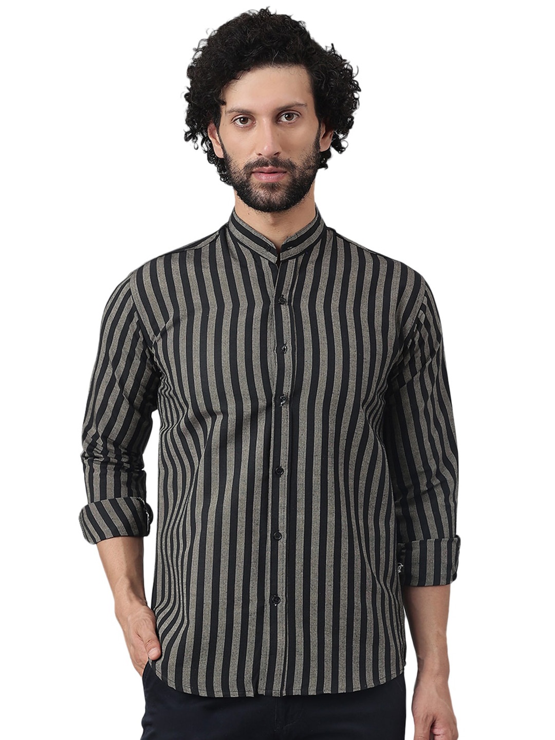 

RIAG Vertical Striped Cotton Casual Shirt, Black