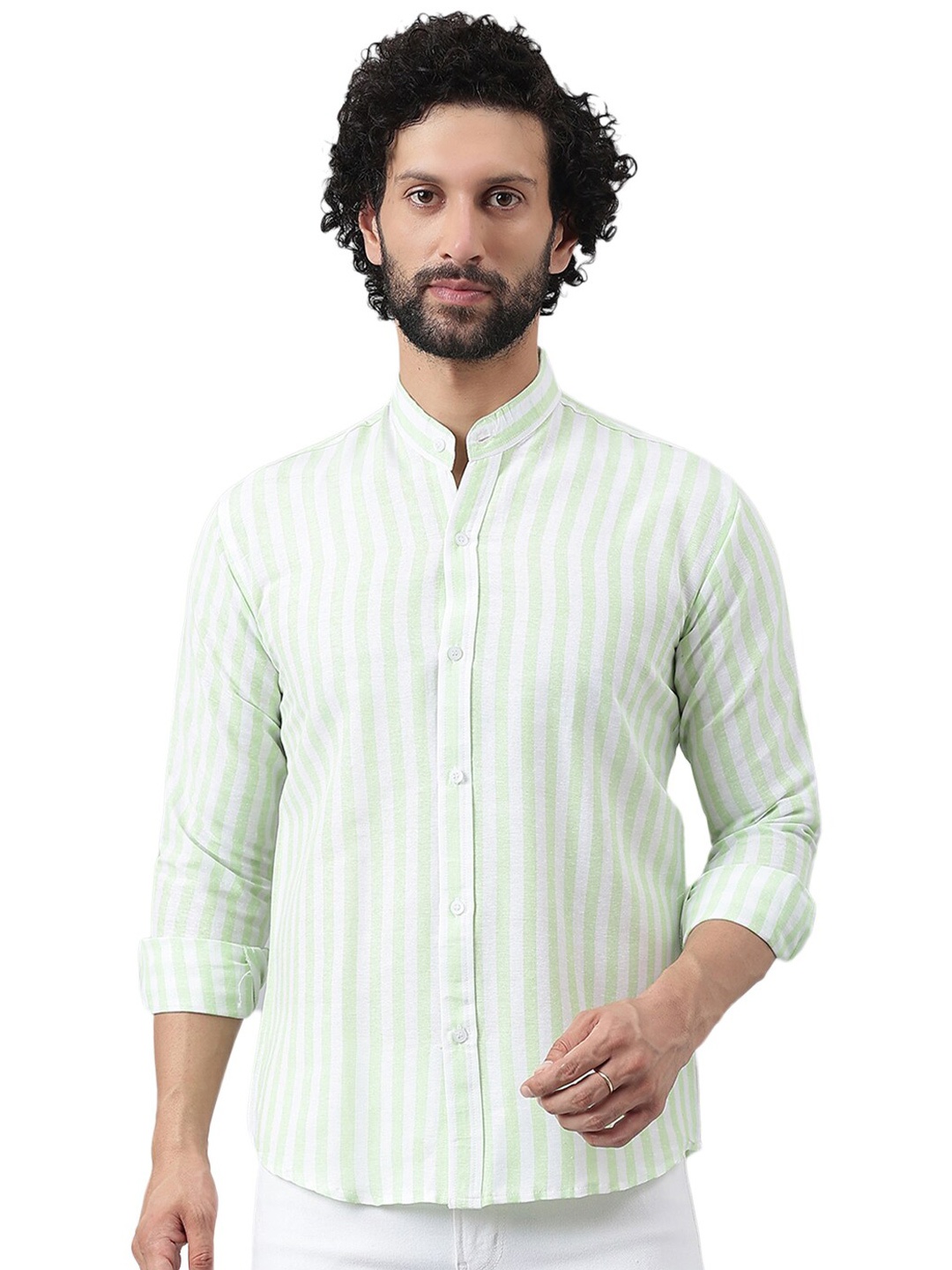 

RIAG Vertical Striped Cotton Casual Shirt, Green