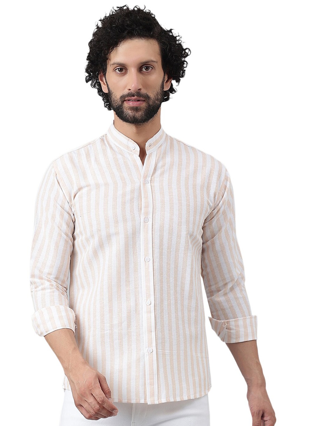 

RIAG Vertical Striped Cotton Casual Shirt, Beige