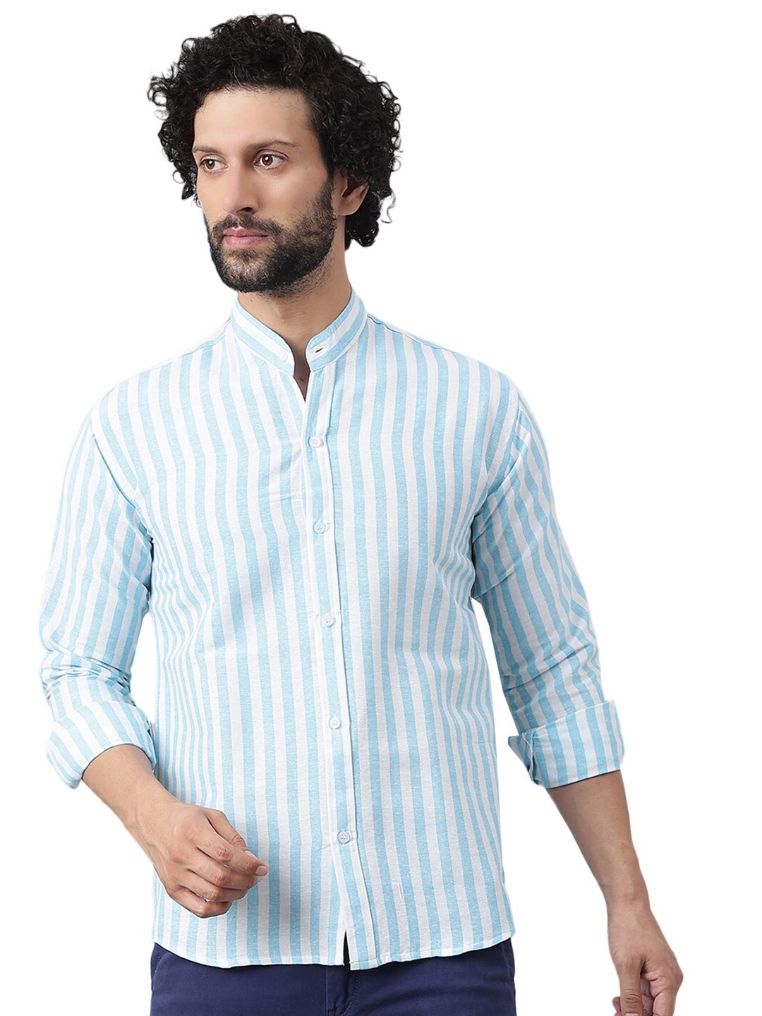 

RIAG Vertical Striped Cotton Casual Shirt, Blue