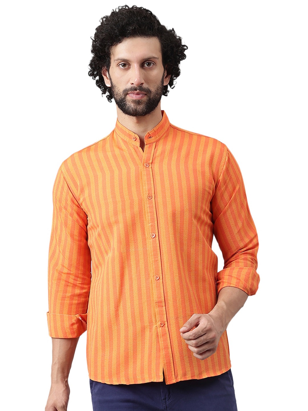 

RIAG Vertical Striped Cotton Casual Shirt, Orange