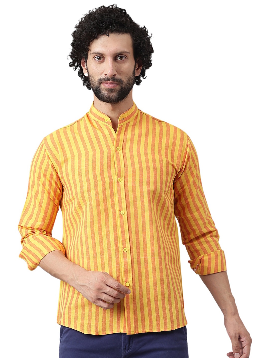 

RIAG Vertical Striped Cotton Casual Shirt, Yellow