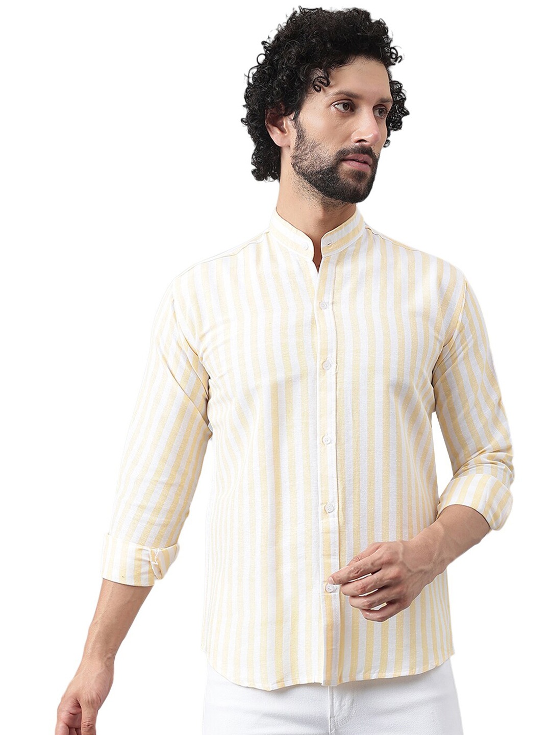 

RIAG Vertical Striped Cotton Casual Shirt, Beige