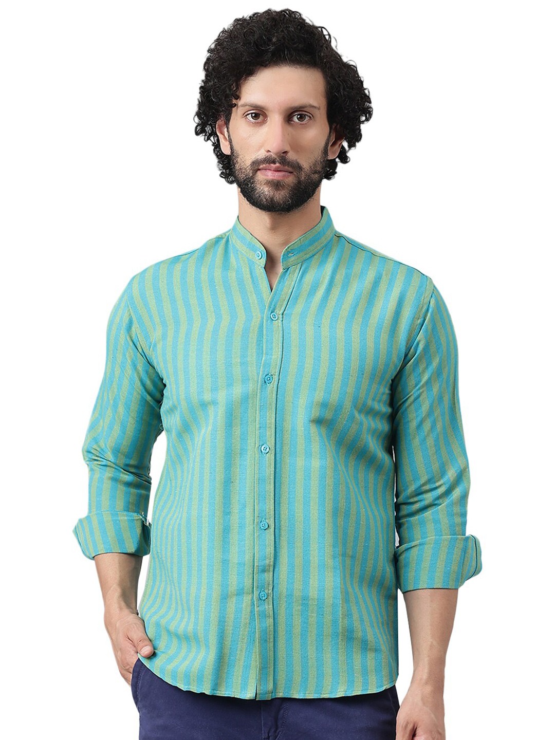 

RIAG Vertical Striped Cotton Casual Shirt, Blue