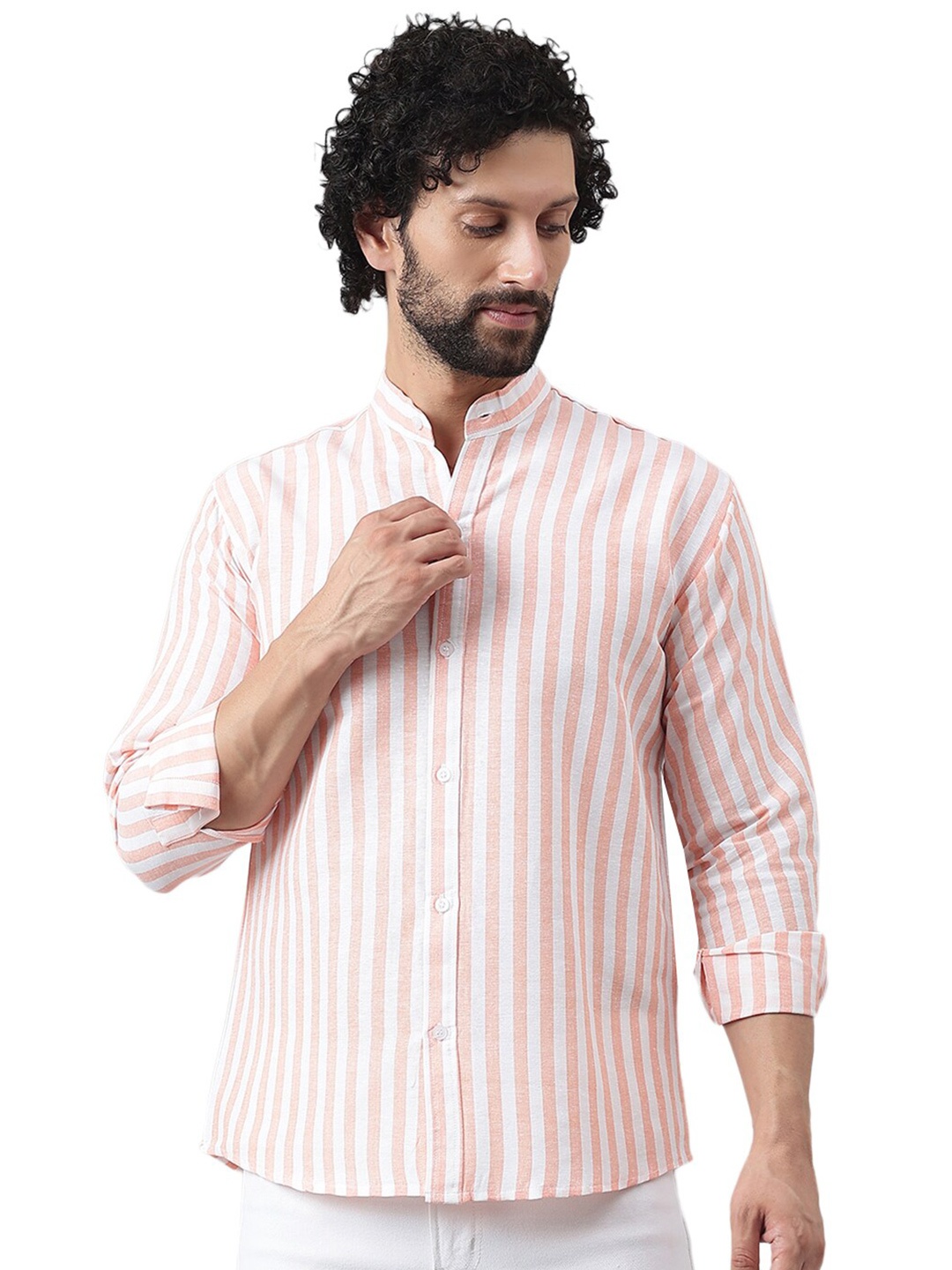 

RIAG Vertical Striped Cotton Casual Shirt, Orange