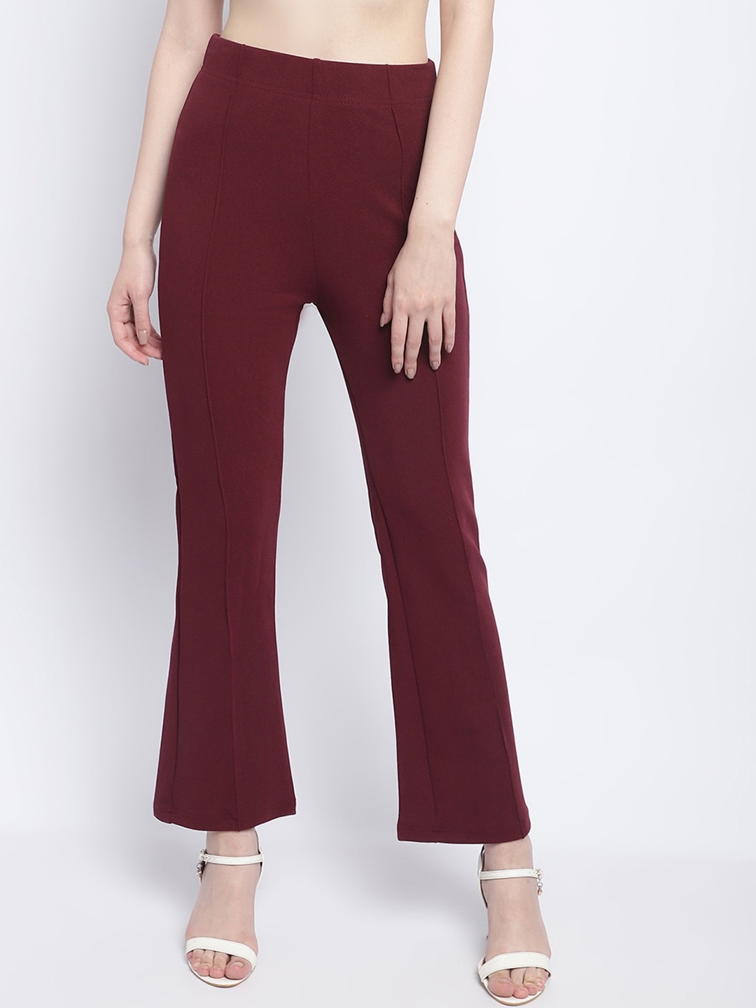 

SILVERFLY Women Relaxed Straight Leg Fit High-Rise Easy Wash Bootcut Trousers, Maroon