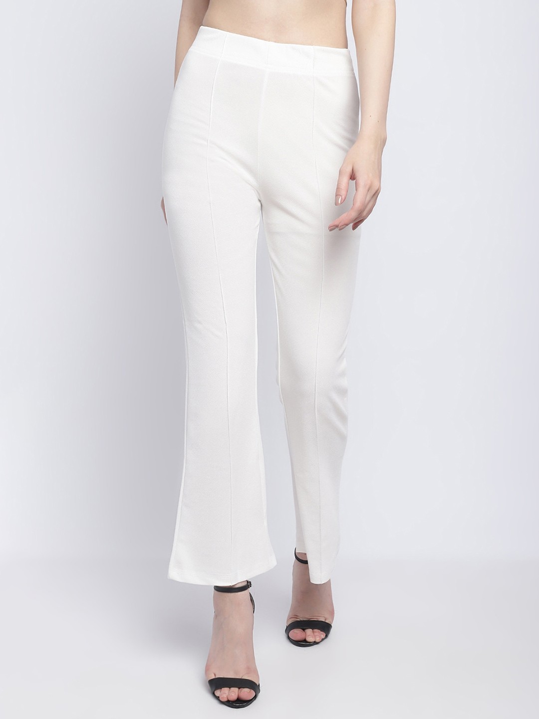 

SILVERFLY Women Relaxed Straight Leg Fit High-Rise Easy Wash Bootcut Trousers, White