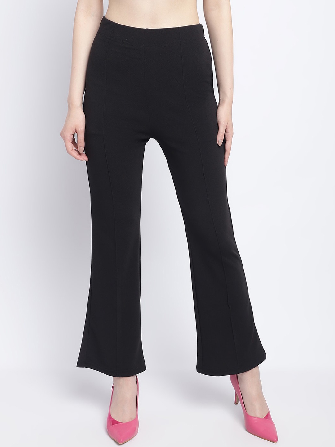 

SILVERFLY Women Relaxed Straight Leg Fit High-Rise Easy Wash Bootcut Trousers, Black