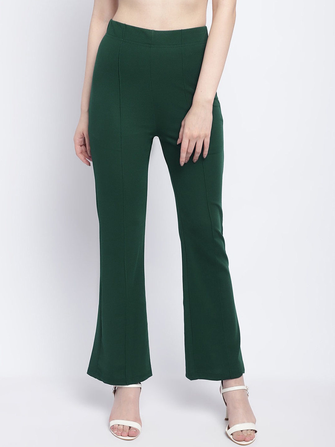 

SILVERFLY Women Relaxed Straight Leg Fit High-Rise Easy Wash Bootcut Trousers, Green
