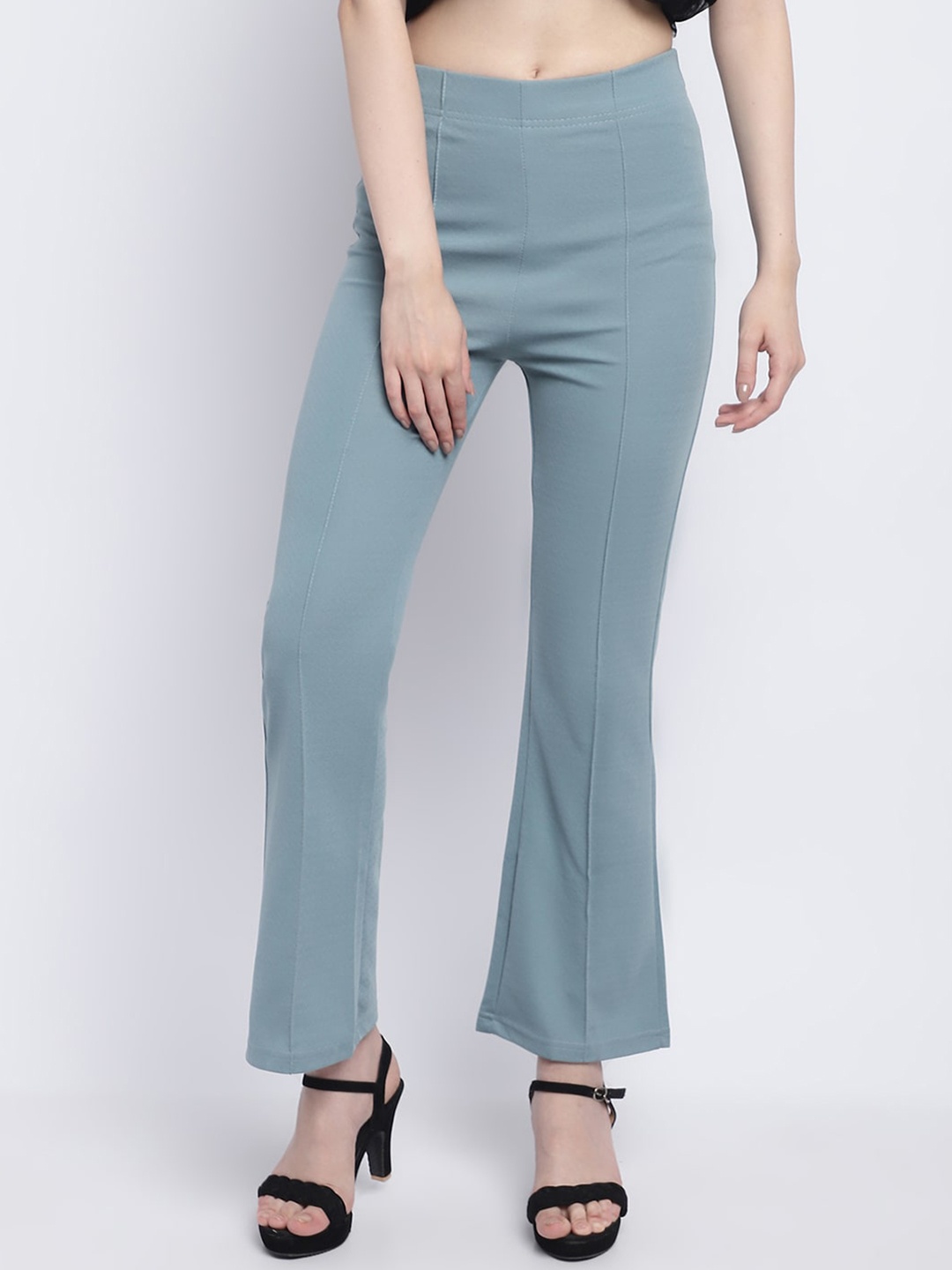 

SILVERFLY Women Relaxed Straight Leg Fit High-Rise Easy Wash Bootcut Trousers, Sea green