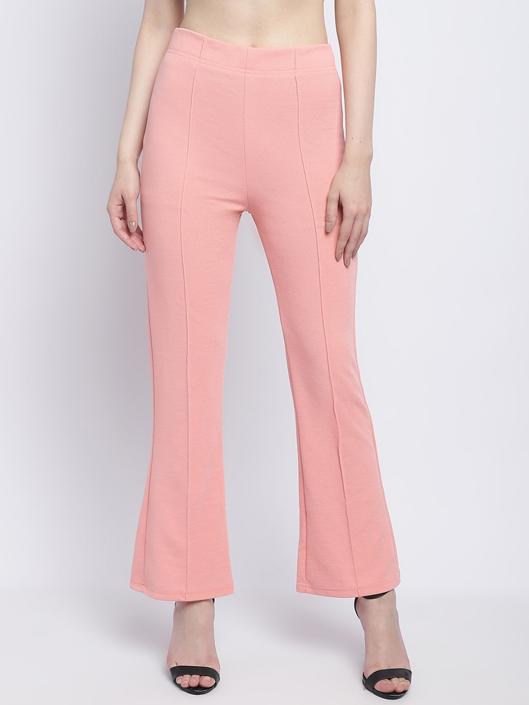 

SILVERFLY Women Relaxed Straight Leg Fit High-Rise Easy Wash Bootcut Trousers, Peach