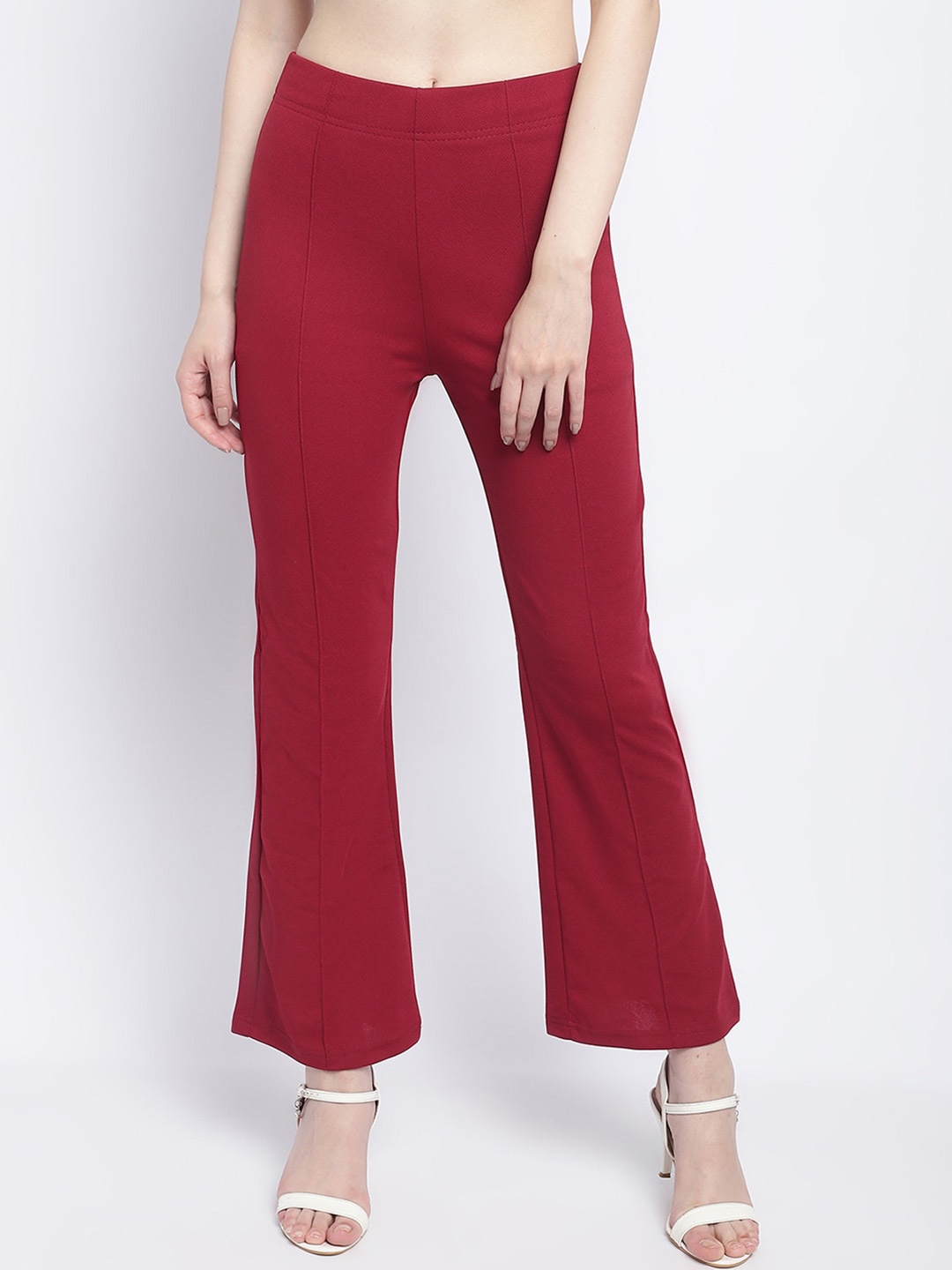 

SILVERFLY Women Relaxed Straight Leg High-Rise Bootcut Trousers, Maroon