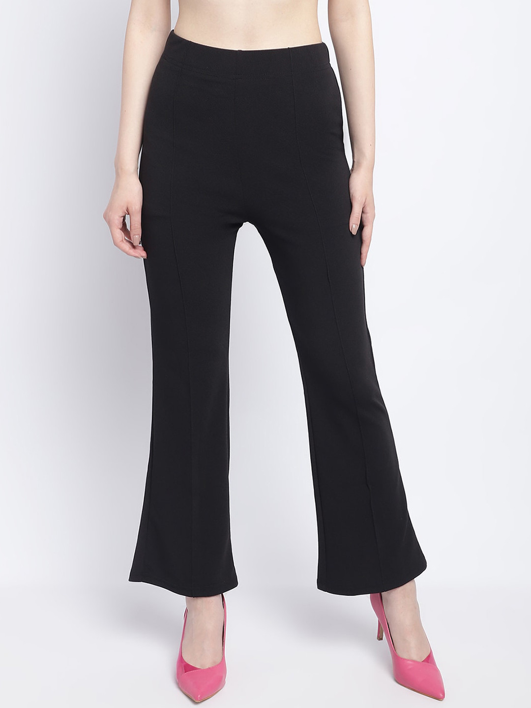 

SILVERFLY Women Relaxed Straight Leg High-Rise Bootcut Trousers, Black