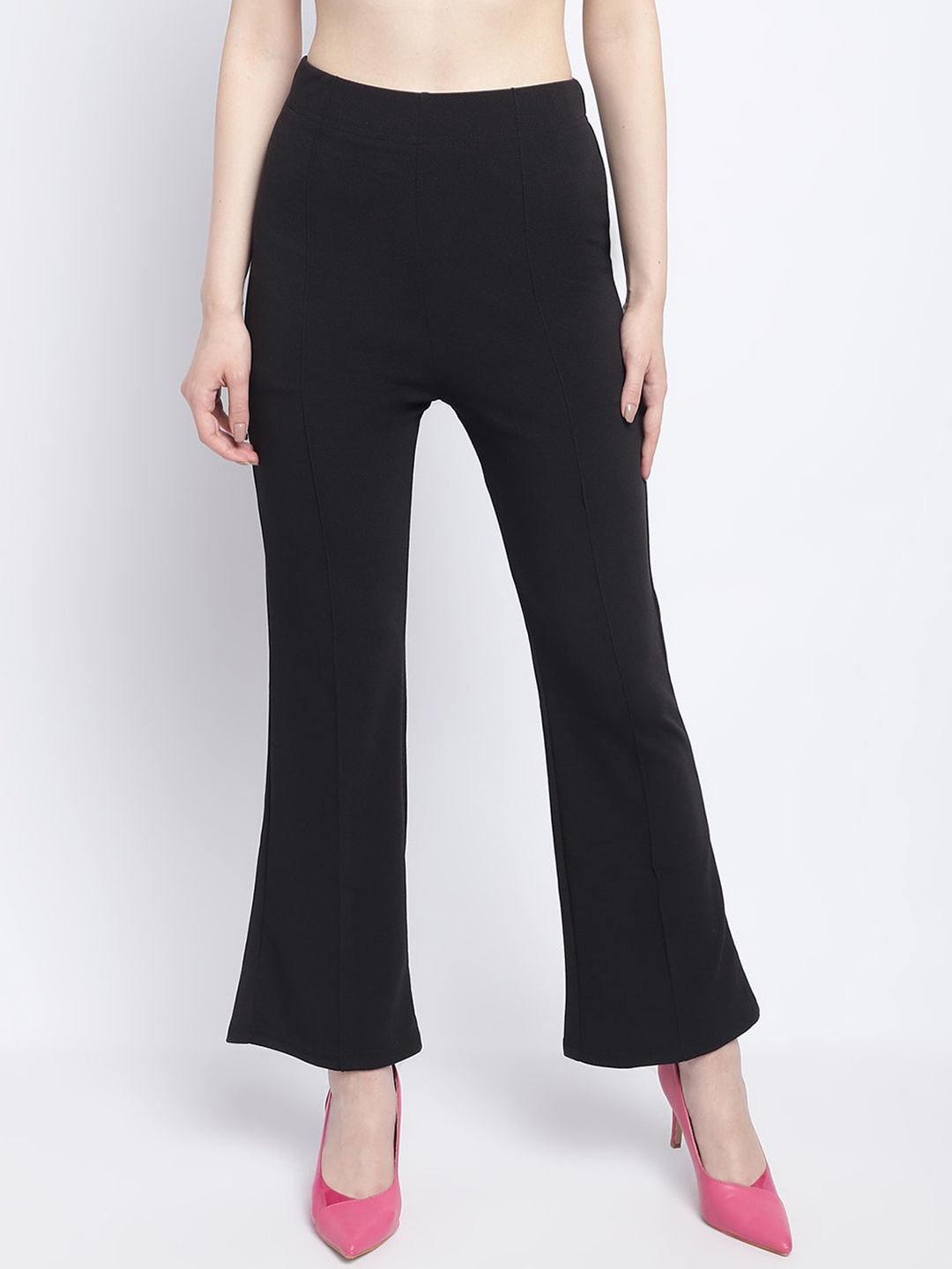 

SILVERFLY Women Relaxed Straight Leg Fit High-Rise Easy Wash Bootcut Trousers, Black