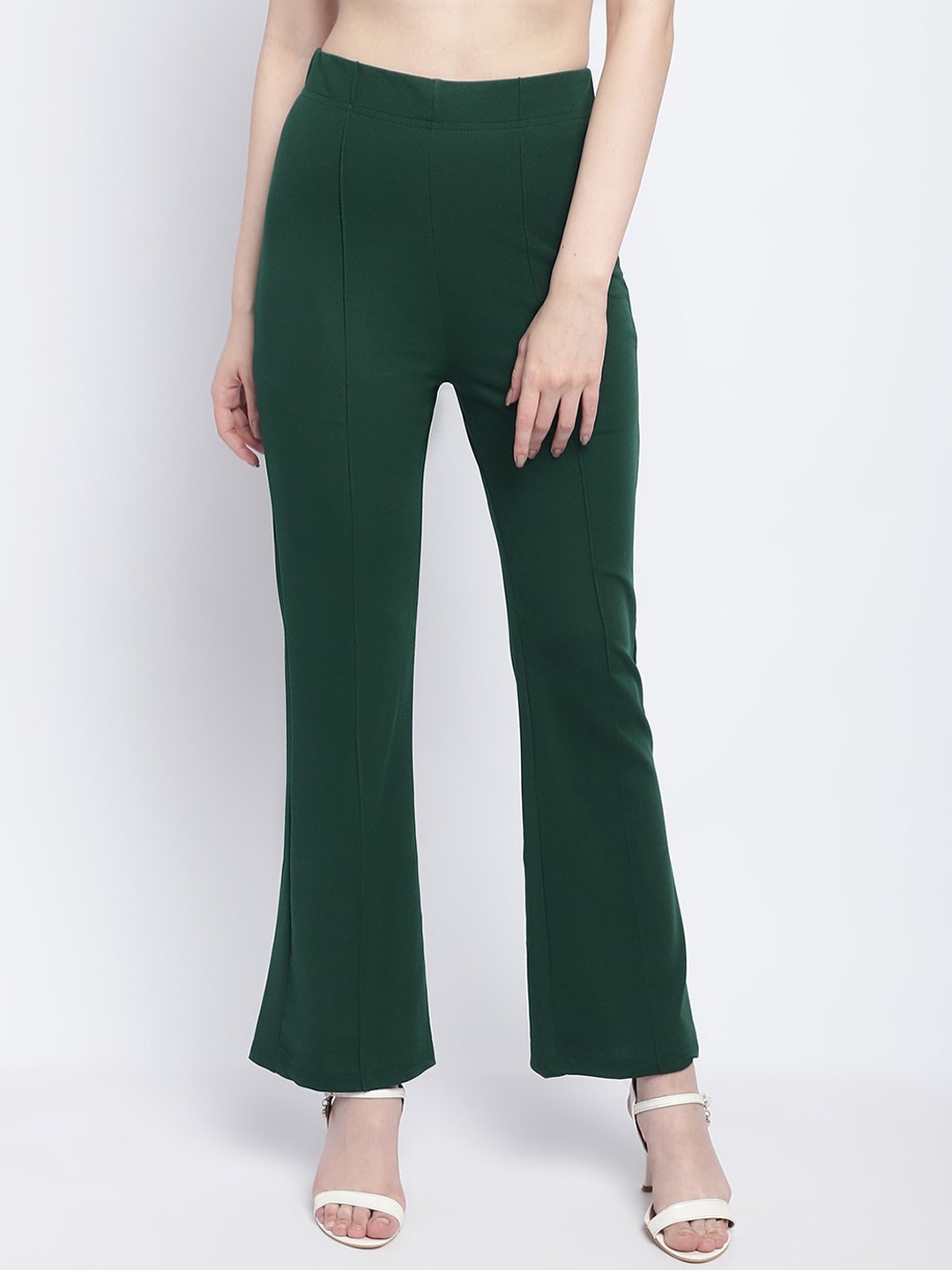 

SILVERFLY Women Relaxed Straight Leg Straight Fit High-Rise Easy Wash Trousers, Green