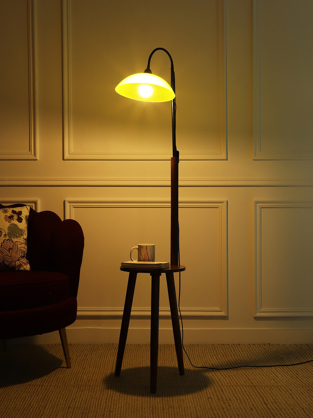 

SANDED EDGE Brown & White Wooden Floor Lamp With Table