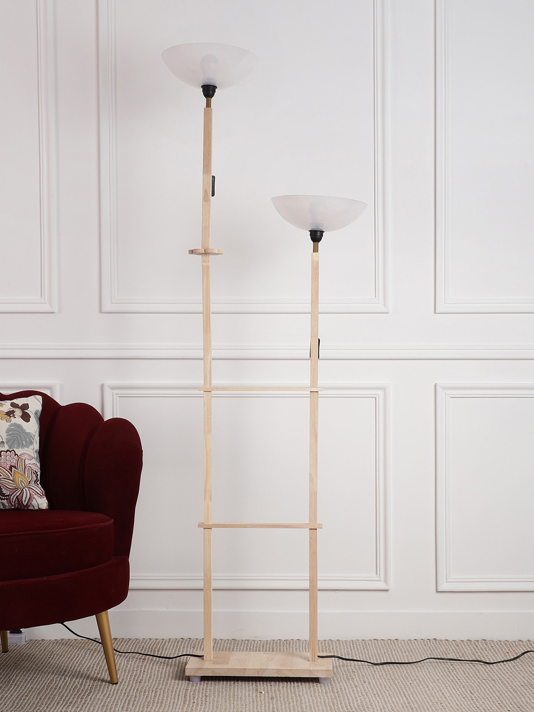 

SANDED EDGE Beige & White Wooden Floor Lamp With Dual Shade
