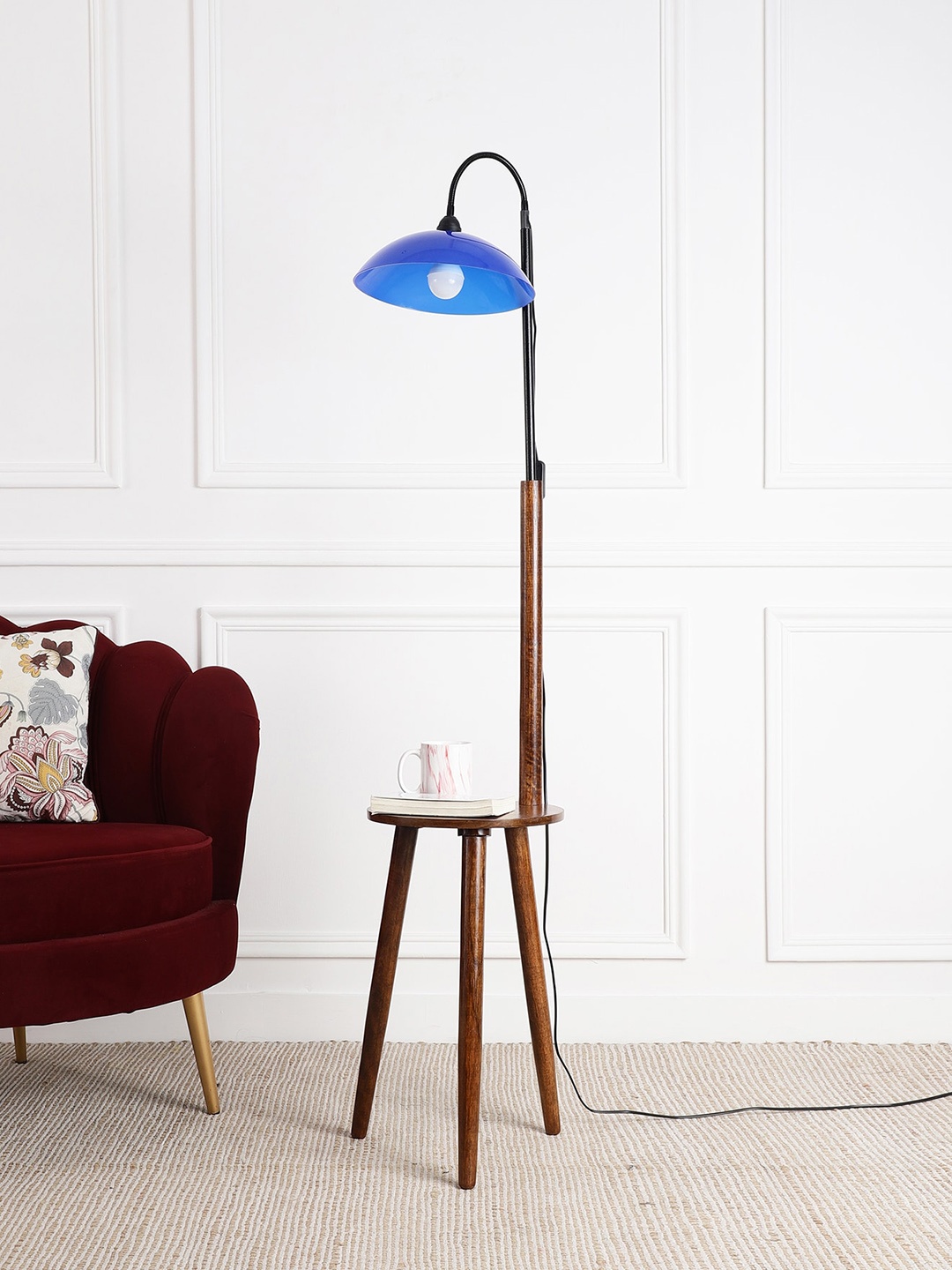 

SANDED EDGE Brown & Blue Wooden Floor Lamp With Table & Shade